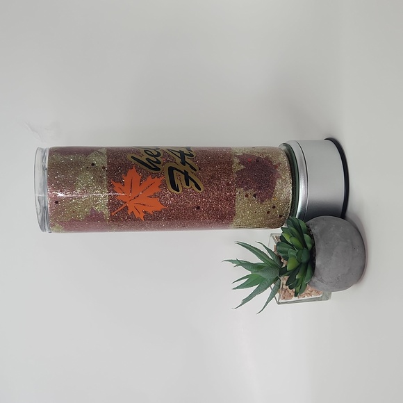 Hand glittered and sealed HELLO FALL tumbler - Picture 4 of 5